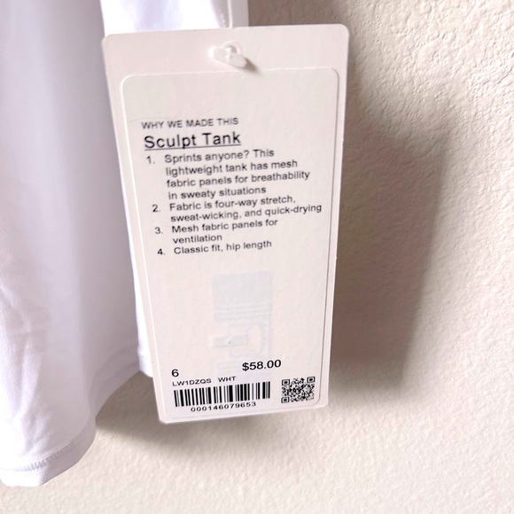 NWT Lululemon Sculpt Tank White Size 6 - Picture 5 of 6